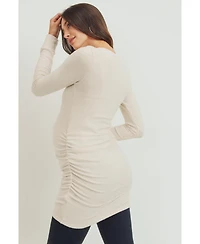 Hello Miz Maternity Long Sleeve Crew Neck Side Ruching Knit Top