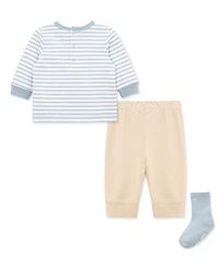 Little Me Baby Boys' Woof Striped T-Shirt, Joggers and Socks, 3-Piece Set