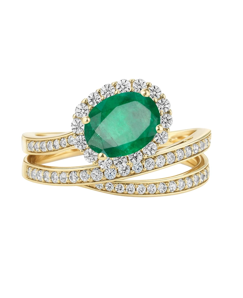 Macy's Emerald (1-1/5 ct. t.w.) And Diamond (1/2 Ring 14k Yellow Gold (Also Available Sapphire & Ruby)