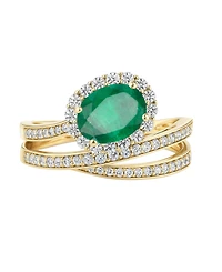 Macy's Emerald (1-1/5 ct. t.w.) And Diamond (1/2 Ring 14k Yellow Gold (Also Available Sapphire & Ruby)