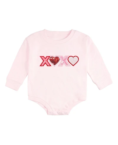 Sweet Wink Baby Girls Xoxo Sequin Patch Valentine's Day Long Sleeve Romper