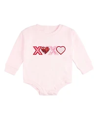 Sweet Wink Baby Girls Xoxo Sequin Patch Valentine's Day Long Sleeve Romper