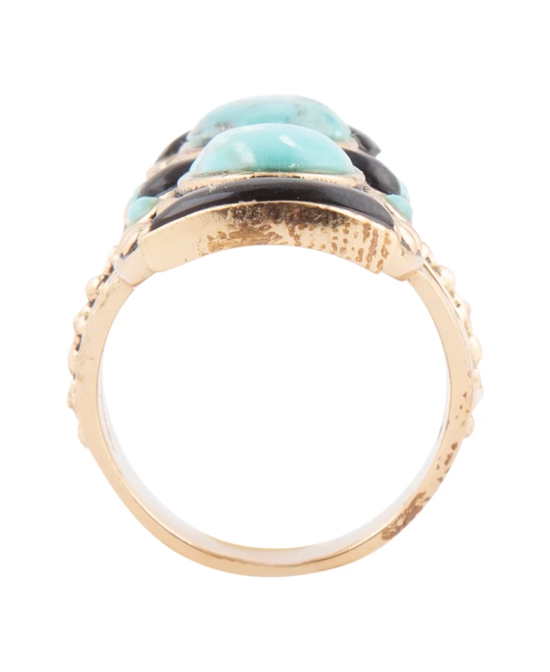 Barse Double Up Blue Turquoise and Black Onyx Golden Ring