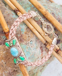 Barse Legacy Lime Green and Blue Turquoise Braided Leather Bracelet