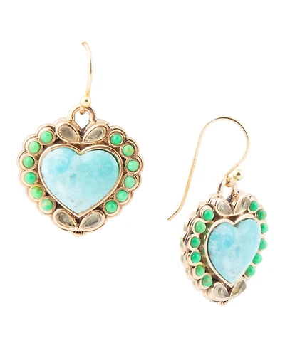 Barse Legacy Heart Lime Green and Blue Turquoise Golden Drop Earrings