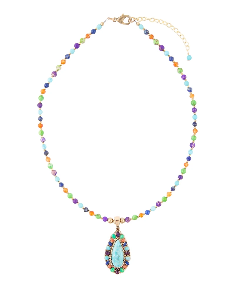 Barse Concho Colorful Blue Turquoise Golden Pendant Necklace