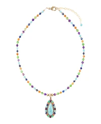 Barse Concho Colorful Blue Turquoise Golden Pendant Necklace