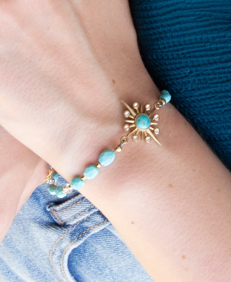 Barse Celestial Blue Turquoise Golden Beaded Bracelet