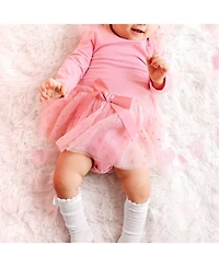 Sweet Wink Baby Girls Flocked Heart Valentine's Day Tiered Long Sleeve Tutu Bodysuit