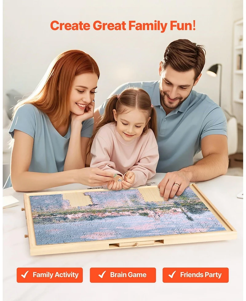 Mecale 1000-Piece Rotating Puzzle Board with 5 Drawers and Cover, 29x21 in Portable Wooden Jigsaw Table for Adults