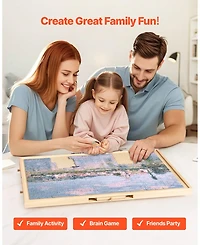 Mecale 1000-Piece Rotating Puzzle Board with 5 Drawers and Cover, 29x21 in Portable Wooden Jigsaw Table for Adults