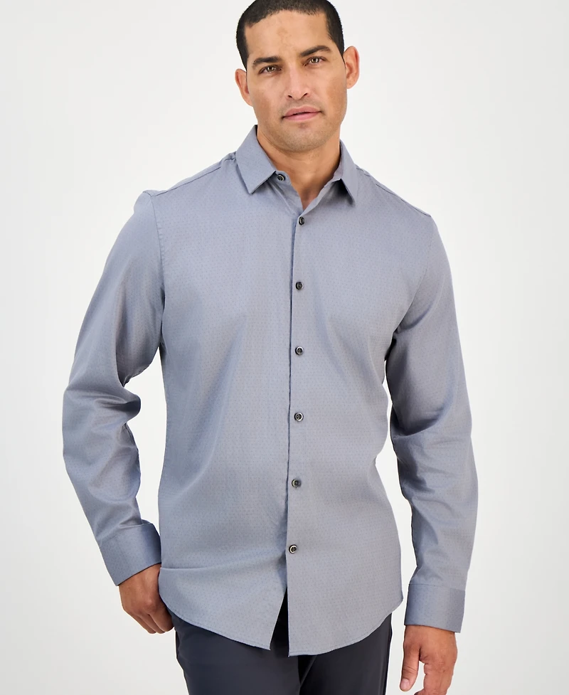 Alfani Men's Modern Classic-Fit Stretch Dot Dobby Button-Down Shirt, Created for Macy's
