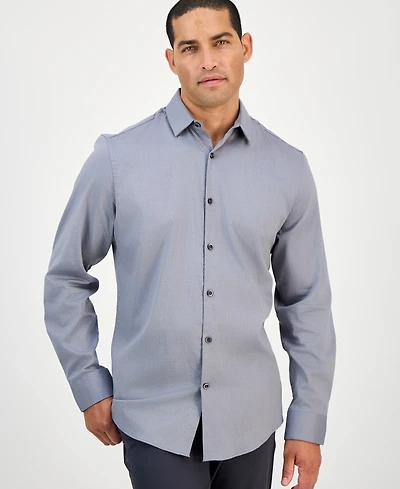 Alfani Men's Modern Classic-Fit Stretch Dot Dobby Button-Down Shirt, Created for Macy's