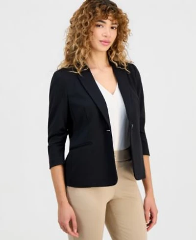Anne Klein Essentials Womens Ponte Knit Scrunch Sleeve Blazer