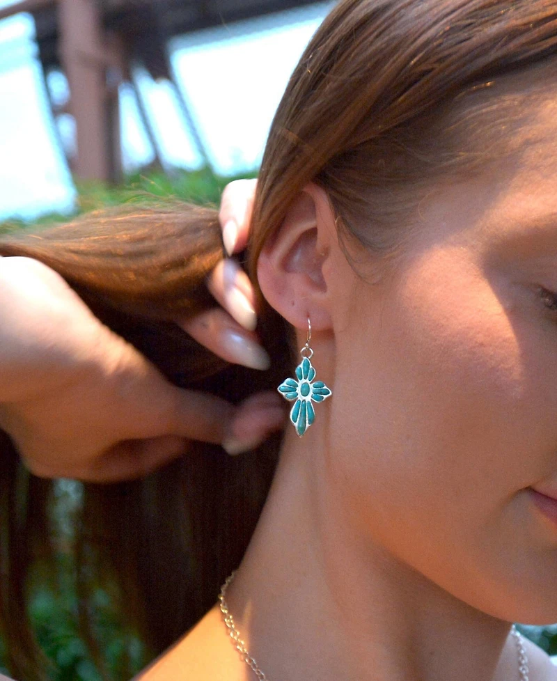 Barse Blue Turquoise Cross Sterling Silver Drop Earrings