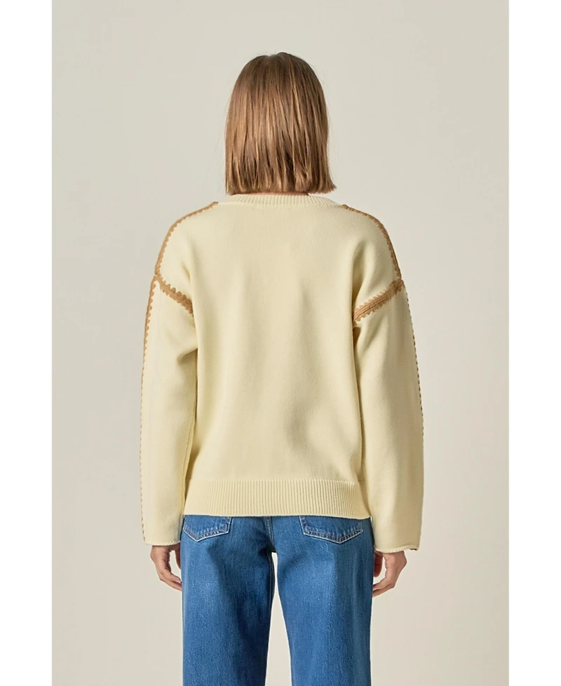 English Factory Women's Stitch Detailed Crew Neck Knit