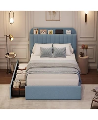 gaomon Boucle Storage Bed with Built-In Bookcase, 2 Drawers, Sturdy Frame