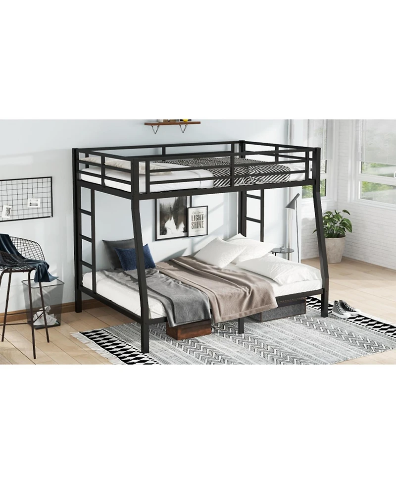Streamdale Furniture Metal Full Xl over Queen Bunk Bed for Teens/Adults - Space-Saving, Noise Reduced
