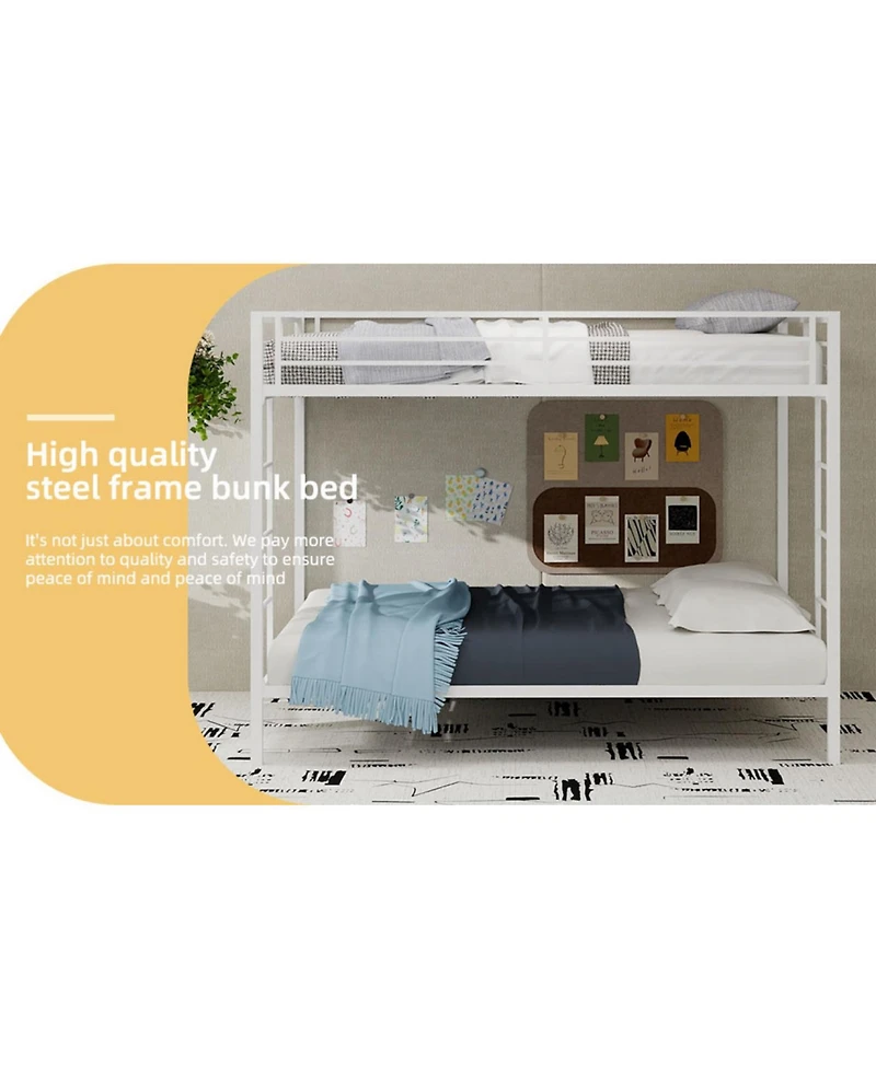 Streamdale Furniture Streamdale Multi-Functional Square Tube Iron Bunk Bed, Full Over Full, White