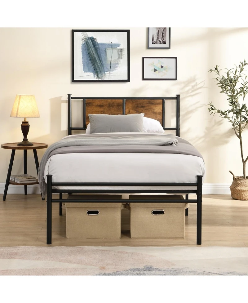 Streamdale Furniture Twin Xl Size metal bedframe, Headboard with wood panel decoration