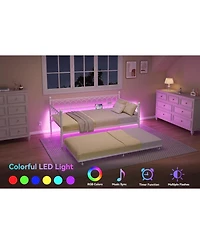 gaomon Twin Size Metal Daybed with Trundle Charging Station Led Lights Sofa Bed