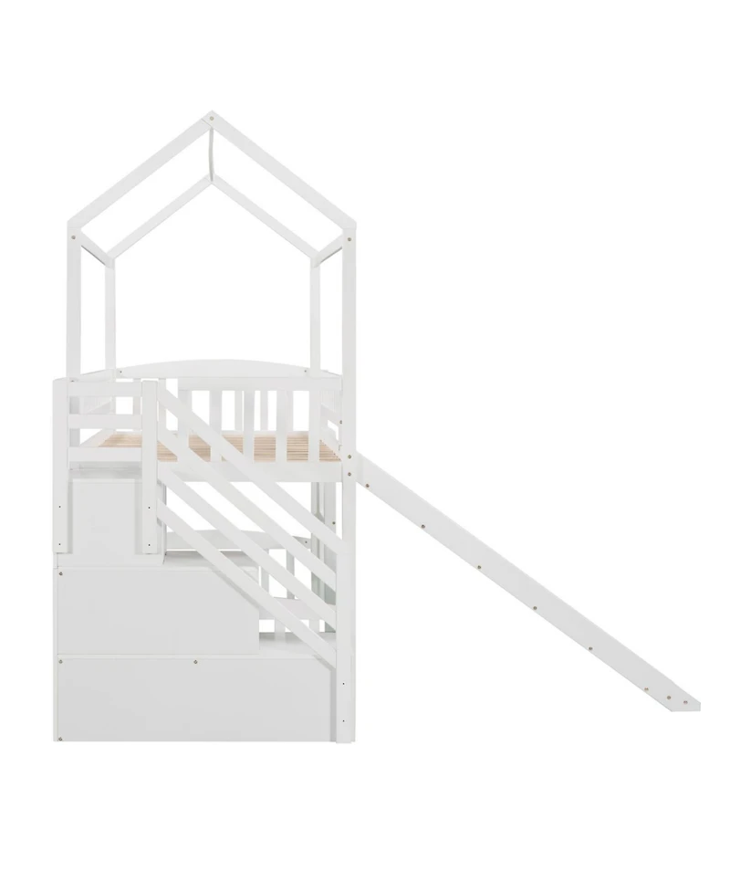 Streamdale Furniture Twin Loft Bed with Drawers and Slide, Gray