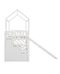 Streamdale Furniture Twin Loft Bed with Drawers and Slide, Gray