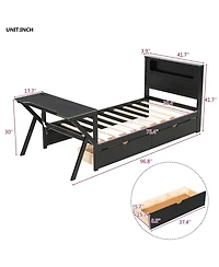 Streamdale Twin Size Gaming Bed with Led Headboard, Desk, Usb & Storage, Black