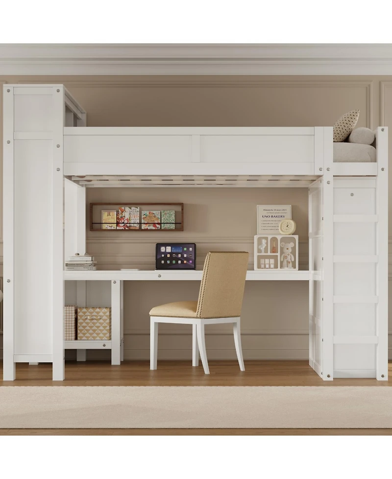 Streamdale Furniture Wooden Queen Loft Bed with Wardrobe, Desk, Storage Headboard