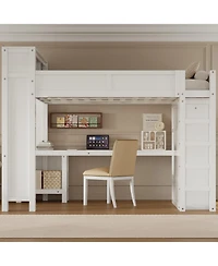 Streamdale Furniture Wooden Queen Loft Bed with Wardrobe, Desk, Storage Headboard