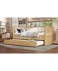 Streamdale Furniture Twin Platform Bed with Drawers, Solid Wood Daybed, No Spring Box Needed, Natural