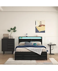 Streamdale Furniture Streamdale Full Size Bed Frame with 8 Storage Drawers & Led Headboard