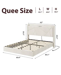 gaomon Queen Size Floating Bed Frame, Suspended Bed with Rgb Led Lights and Charging Station, Upholstered Bed Frame