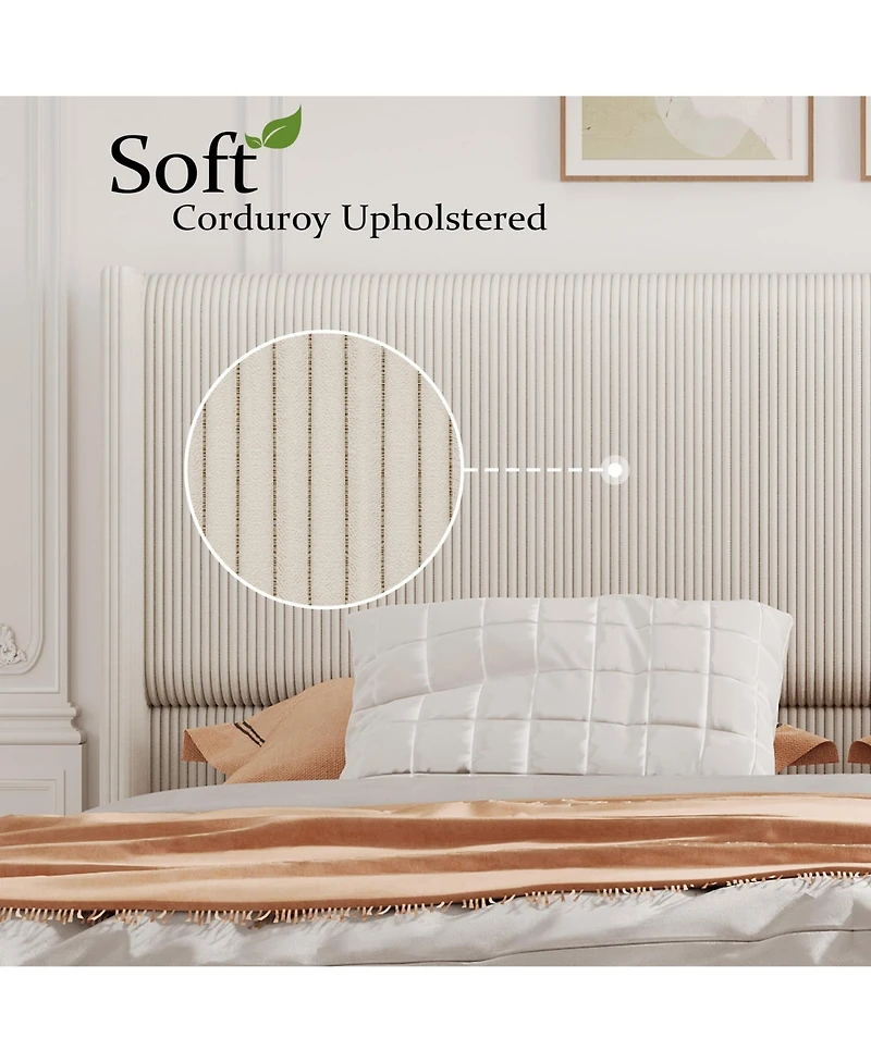 gaomon Full Bed Frame, Upholstered Platform Corduroy Bed Frame with Vertical Channel Tufted Wingback Headboard