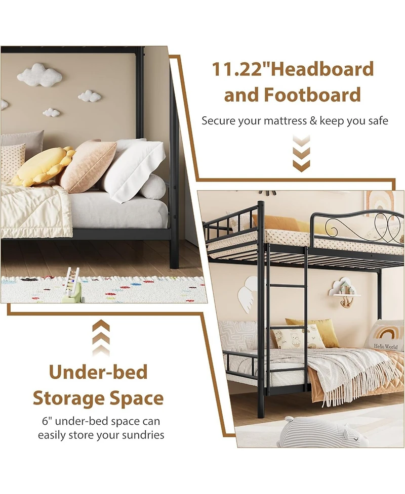 gaomon Twin Over Metal Bunk Bed with Ladder, Guardrails, 400 lbs Capacity, Space-Saving No-Noise Design