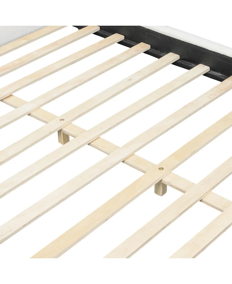 Streamdale Queen Size Boucle Upholstered Platform Bed with Solid Wood Legs, White