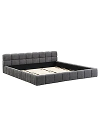 Streamdale Furniture Elegant Beige Chenille Upholstered Bed with Checkerboard Design, King, Grey