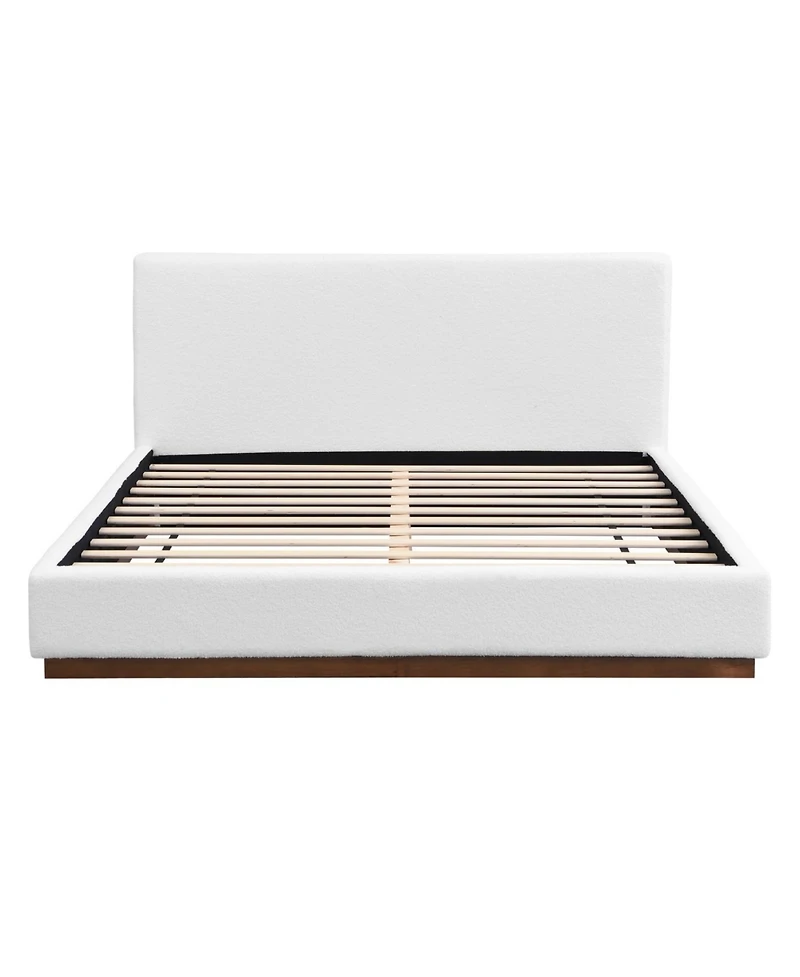 Streamdale Furniture Streamdale Elegant White Fabric Upholstered Bed with Wood Grain Solid Wood Base, Queen