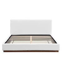 Streamdale Furniture Streamdale Elegant White Fabric Upholstered Bed with Wood Grain Solid Wood Base, Queen