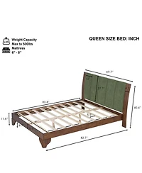 Streamdale Premium Pine Wood Queen Bed Frame, Mid Century Modern, Walnut & Green
