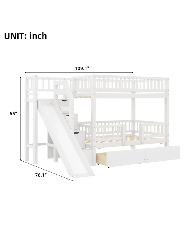 Streamdale Furniture Twin over Twin Bunk Bed w/ Storage Stairs, Slide, 2 Drawers, Walnut
