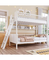 Streamdale Furniture Streamdale Twin Size Wooden Bunk Bed with 3 Storage Shelves, White
