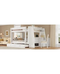 Streamdale Full Multifunctional Bunk Bed with Desk and Bookshelves, Trundle, Gray