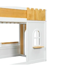Streamdale Furniture Twin Bunk Bed with Storage, Window, Doors, White+Natural