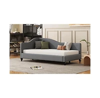 Streamdale Furniture Twin Size L-Shaped Linen Daybed, with Solid Wood Legs, Gray
