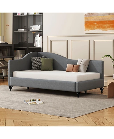 Streamdale Furniture Twin Size L-Shaped Linen Daybed, with Solid Wood Legs, Gray