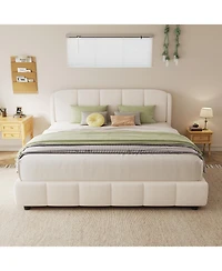 Streamdale Furniture Boucle Fabric Platform Bed with Curved Headboard