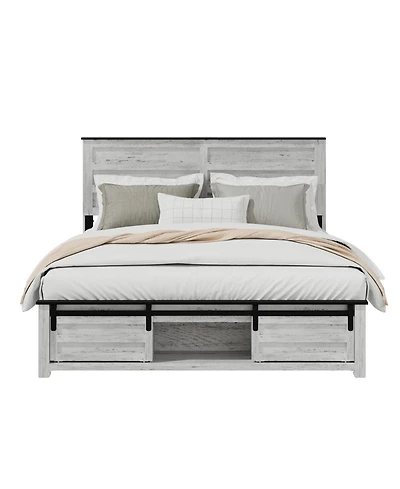 Streamdale Furniture Upholstered Full Bed Frame with Storage Headboard, Led & Pet Bed