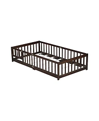 Streamdale Furniture Twin Floor Bed with Fence & Door, Espresso