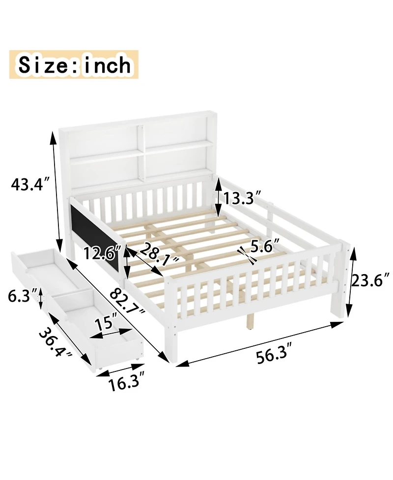 Streamdale Furniture Full Platform Bed with Chalkboard, Storage, Shelves